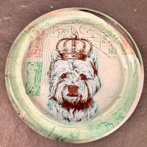 Westie Dog Crowned Postcard‎ Glass Trinket Dish Coaster Jewelry Holder Decor